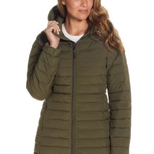 NEW! Women’s Green Modern Shaped Puffer Coat With Stretch, Size XXXL (3X)